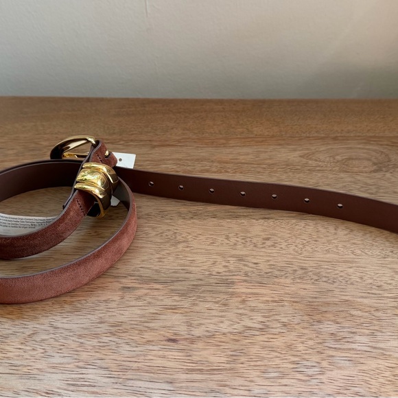 Madewell Brown Suede Leather Belt with Gold Buckle - Picture 2 of 6